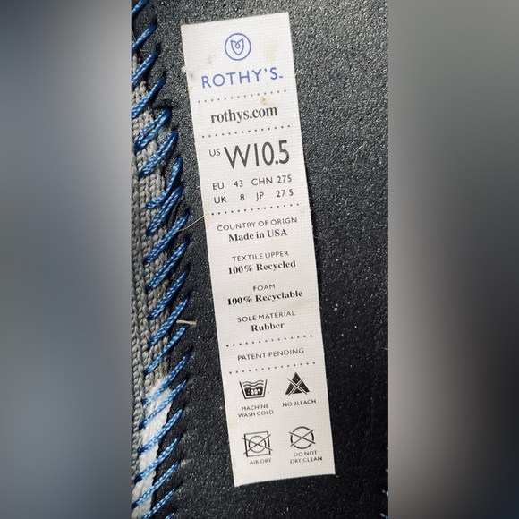 Rothy's Light and Dark Blue Grey Weave Slip On Classic Flat Red Insole Washable - Picture 9 of 9